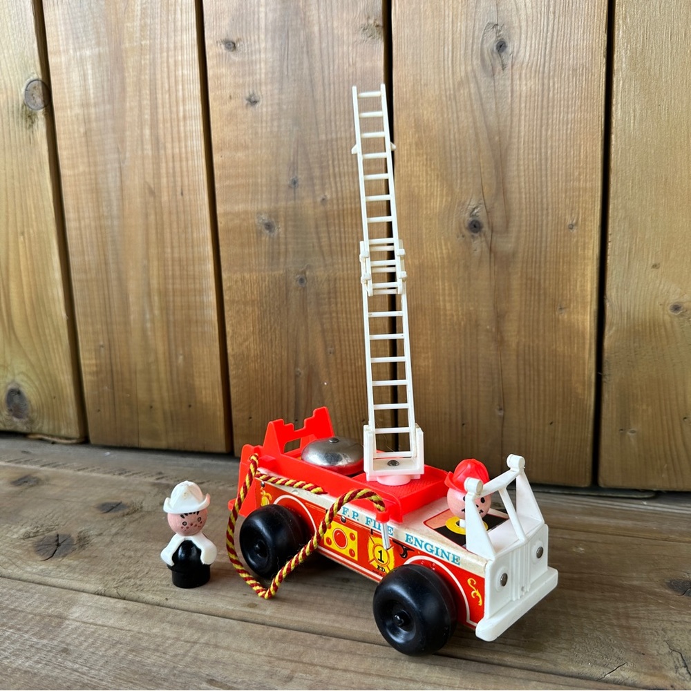 1968 Toy Fire Truck and little people wooden Fireman.